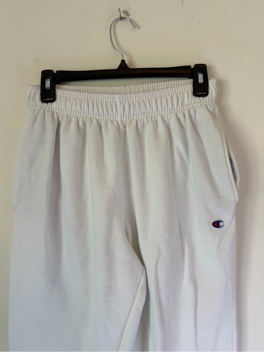 Champion White Kids Fleece Sweatpants with Embroidered Logo